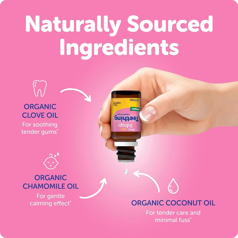 Ddrops Organic Baby Teething Liquid Drops, for Ages 3 Months+, 60 Drops, 0.06 fl oz (1.7 ml) - Image 4